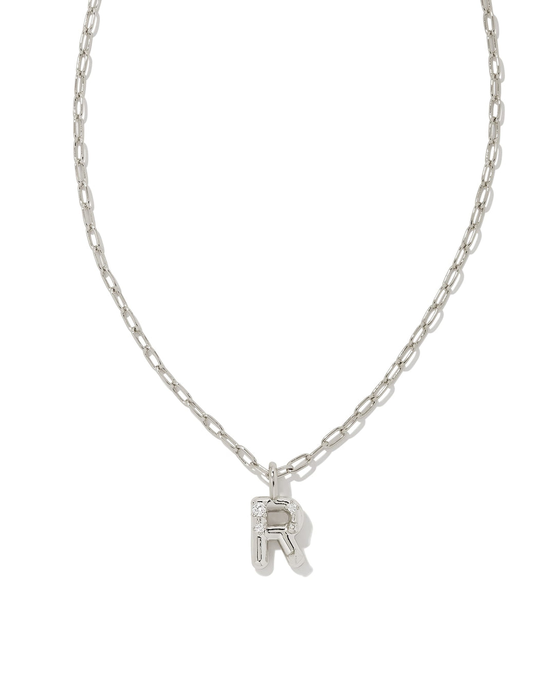 KENDRA SCOTT CRYSTAL LETTER R SHORT PENDANT INITIAL NECKLACE - RHODIUM WHITE CZ