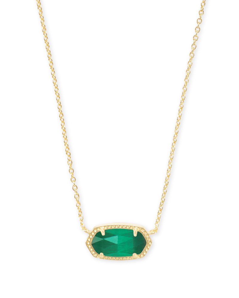 KENDRA SCOTT ELISA SHORT PENDANT NECKLACE - GOLD EMERALD CATS EYE