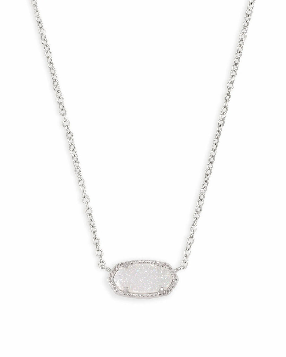 KENDRA SCOTT ELISA SHORT PENDANT NECKLACE - RHODIUM IRIDESCENT DRUSY