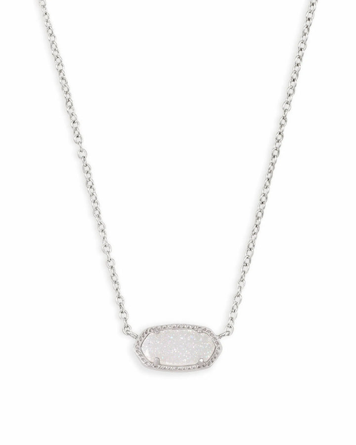 KENDRA SCOTT ELISA SHORT PENDANT NECKLACE - RHODIUM IRIDESCENT DRUSY
