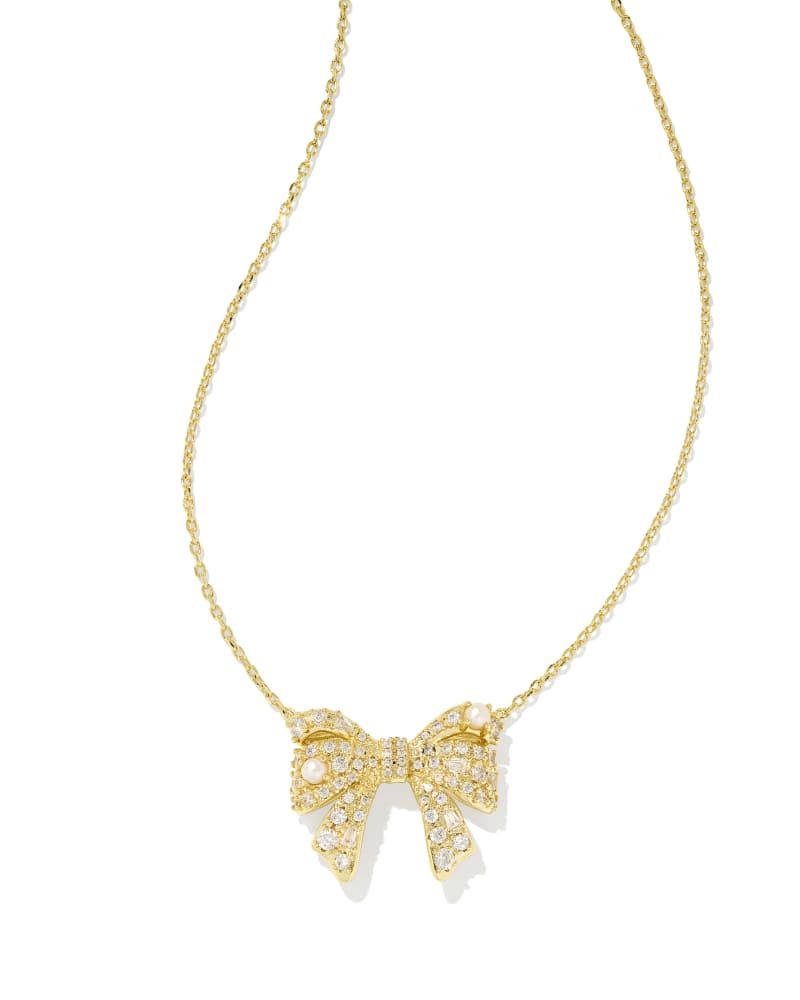 KENDRA SCOTT KRISTA BOW SHORT PENDANT NECKLACE - GOLD WHITE MIX