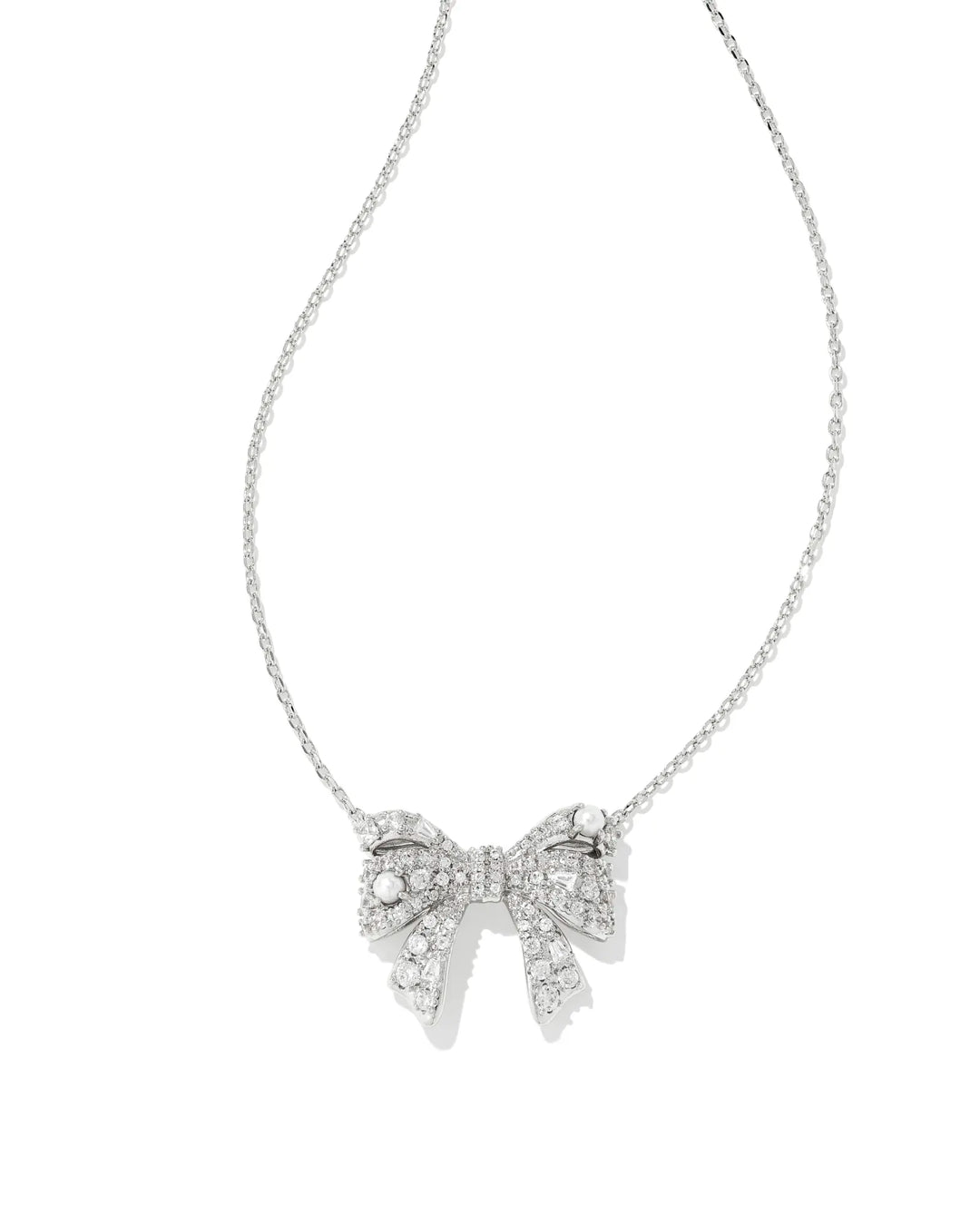 KENDRA SCOTT KRISTA BOW SHORT PENDANT NECKLACE - SILVER WHITE MIX
