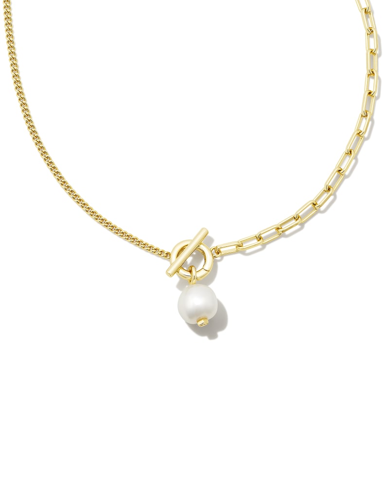 KENDRA SCOTT LEIGHTON PEARL CHAIN NECKLACE - GOLD WHITE PEARL