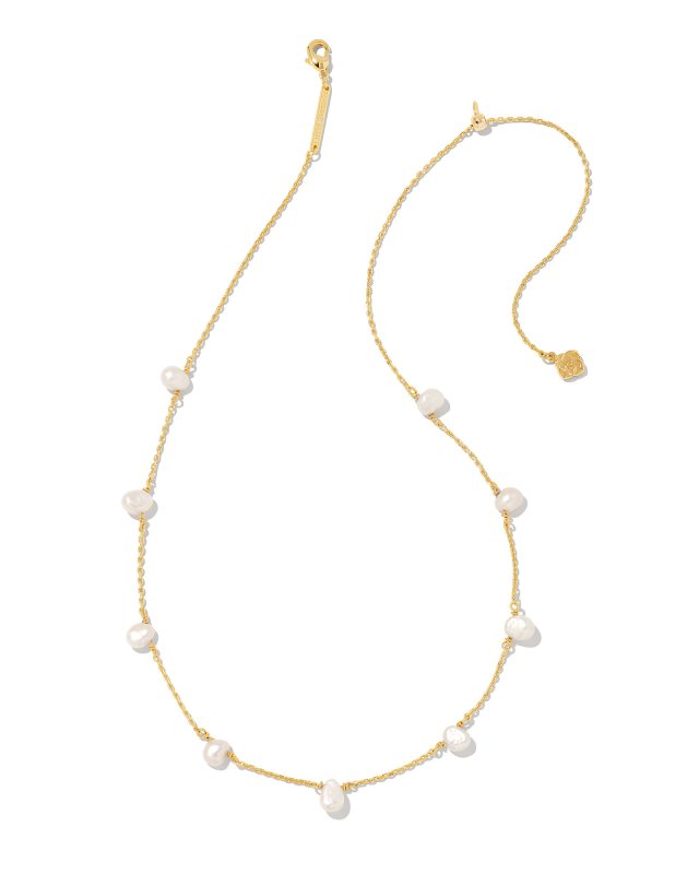 KENDRA SCOTT LEIGHTON PEARL STRAND NECKLACE - GOLD WHITE PEARL