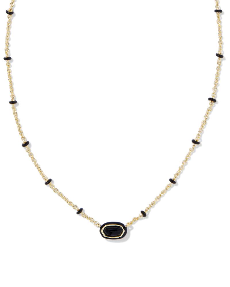 KENDRA SCOTT MINI ELISA ENAMEL FRAME SHORT PENDANT NECKLACE - GOLD BLACK AGATE