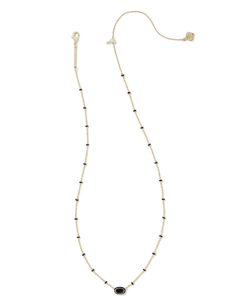KENDRA SCOTT MINI ELISA ENAMEL FRAME SHORT PENDANT NECKLACE - GOLD BLACK AGATE