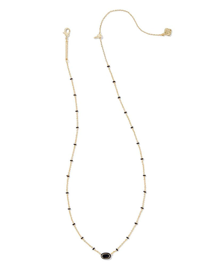 KENDRA SCOTT MINI ELISA ENAMEL FRAME SHORT PENDANT NECKLACE - GOLD BLACK AGATE