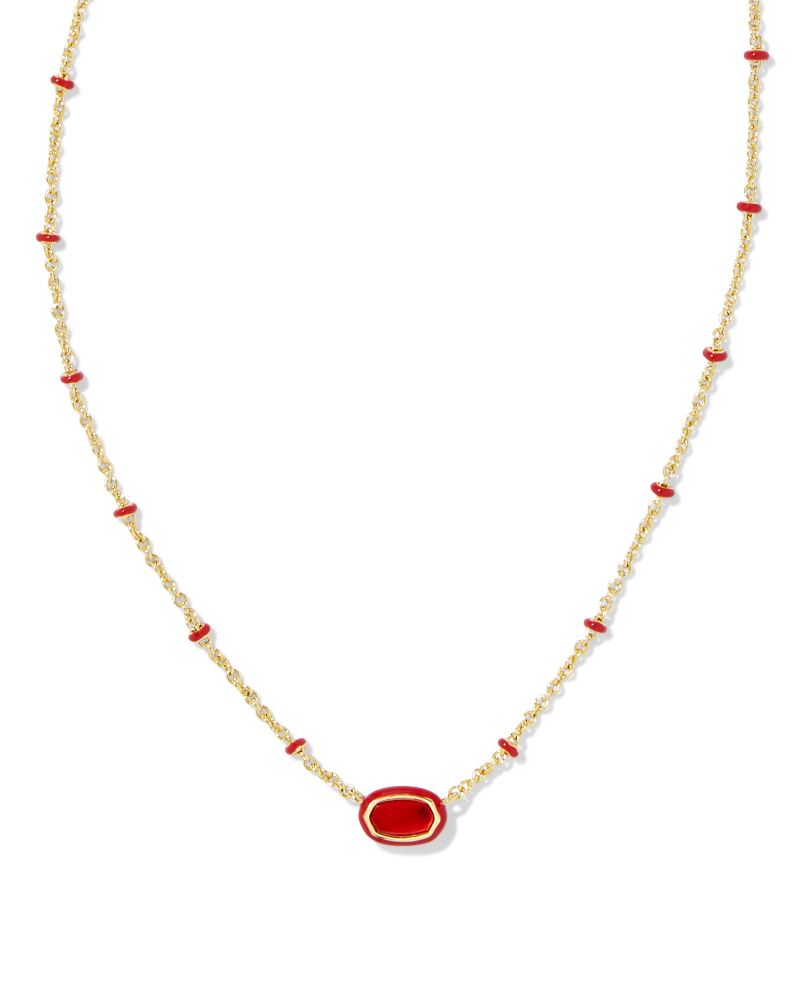 KENDRA SCOTT MINI ELISA ENAMEL FRAME SHORT PENDANT NECKLACE - GOLD RED ILLUSION