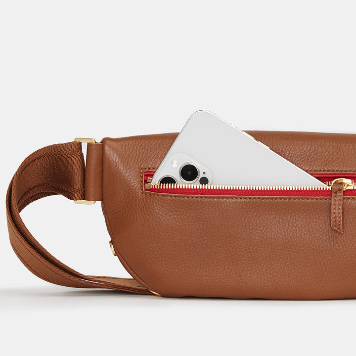 HAMMITT CHARLES CROSSBODY SLING BAG - MAHOGANY PEBBLE/BRUSHED GOLD