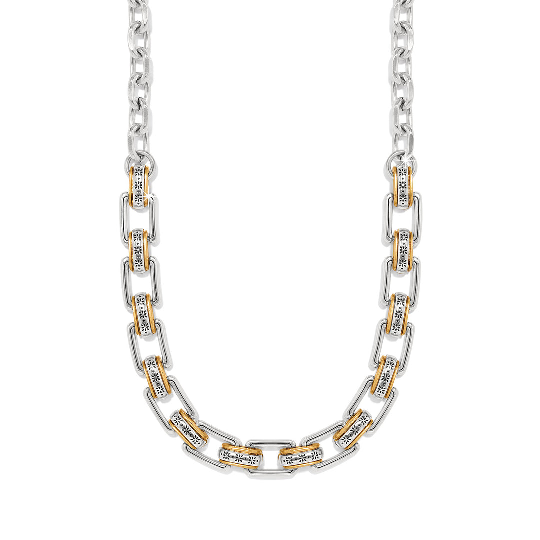 Mosaic Two Tone Links Necklace - Silver-Gold