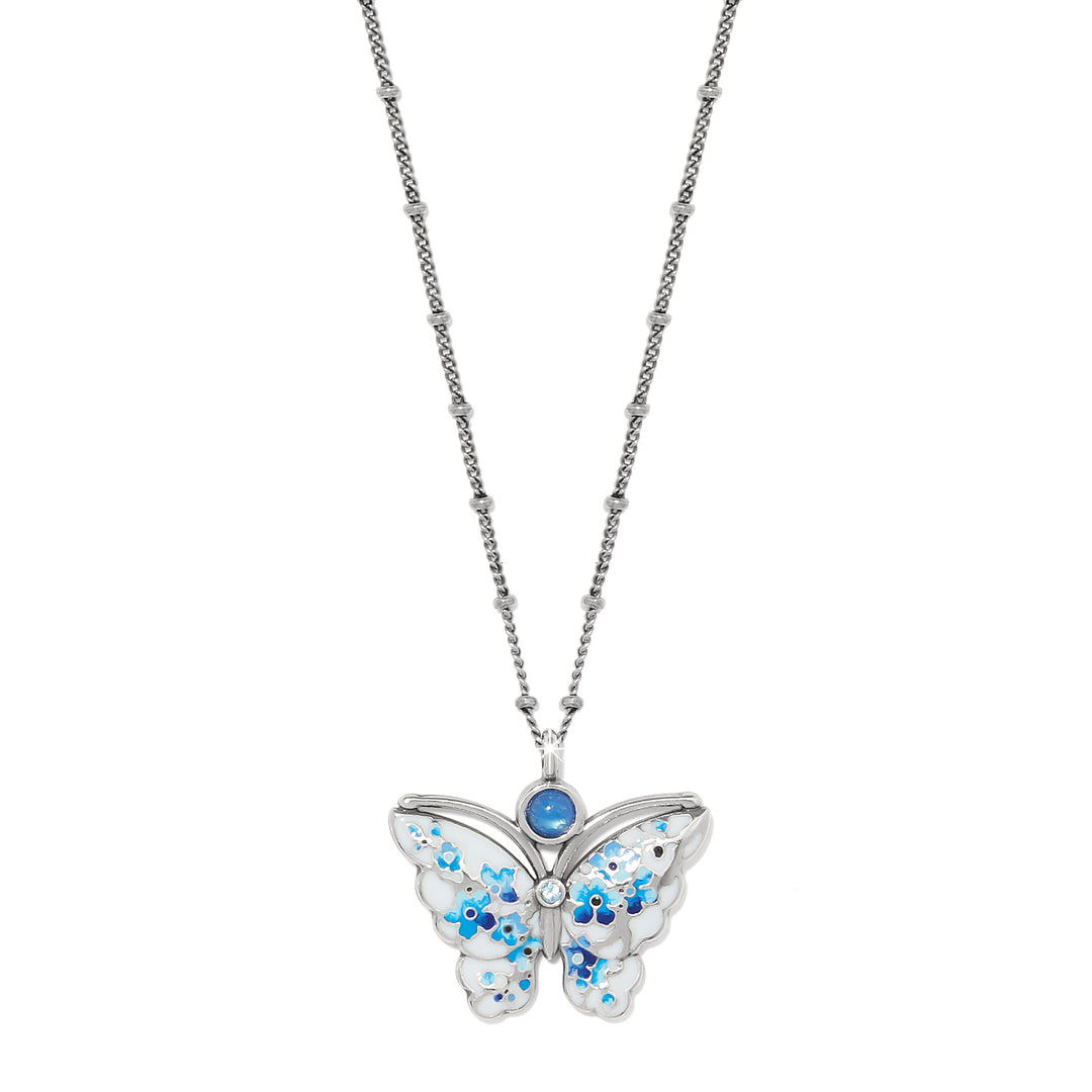 Kyoto In Bloom Indigo Petite Butterfly Necklace - Silver-Blue