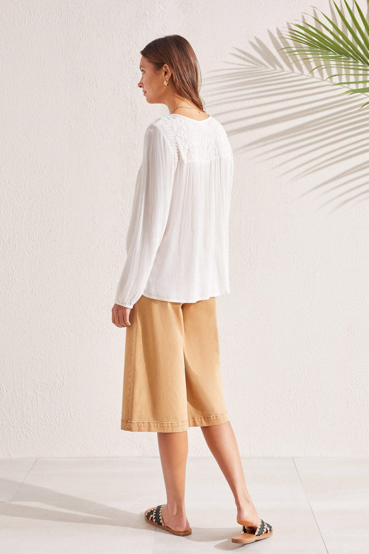 LONG SLEEVE BLOUSE W/EMBROIDERED YOKE - SAND DUST