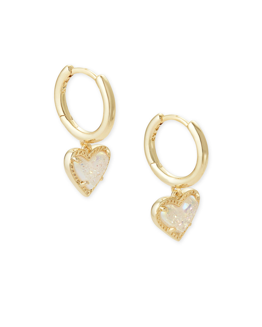 ARI HEART HUGGIE EARRINGS - GOLD IRIDESCENT DRUSY