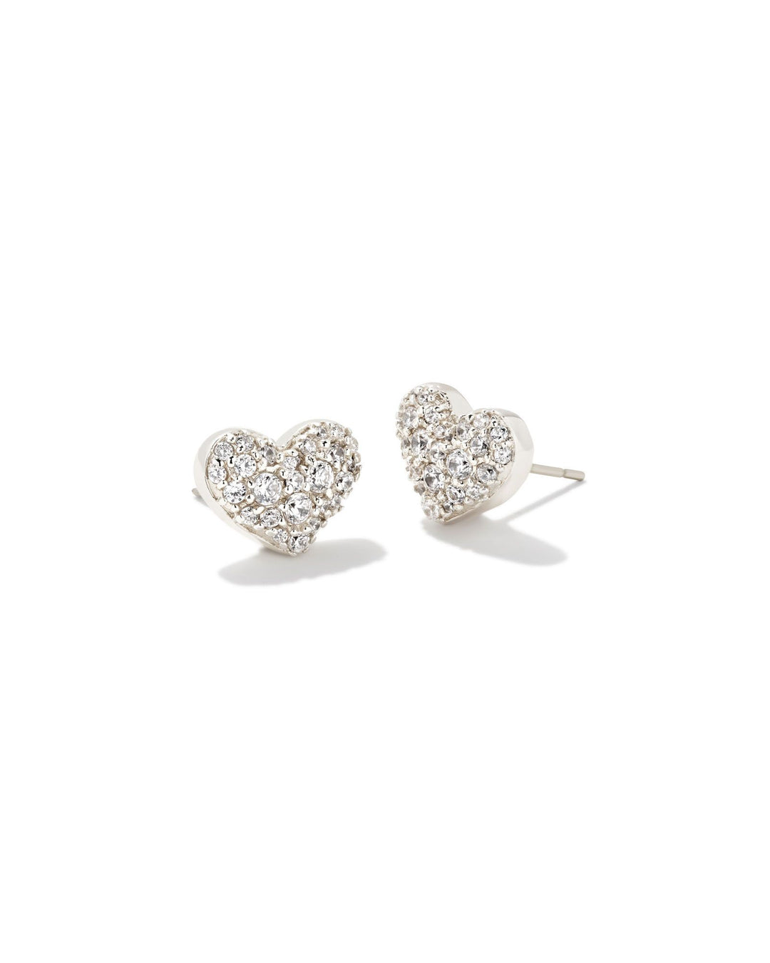 ARI PAVE CRYSTAL HEART EARRINGS - RHODIUM METAL WHITE CZ