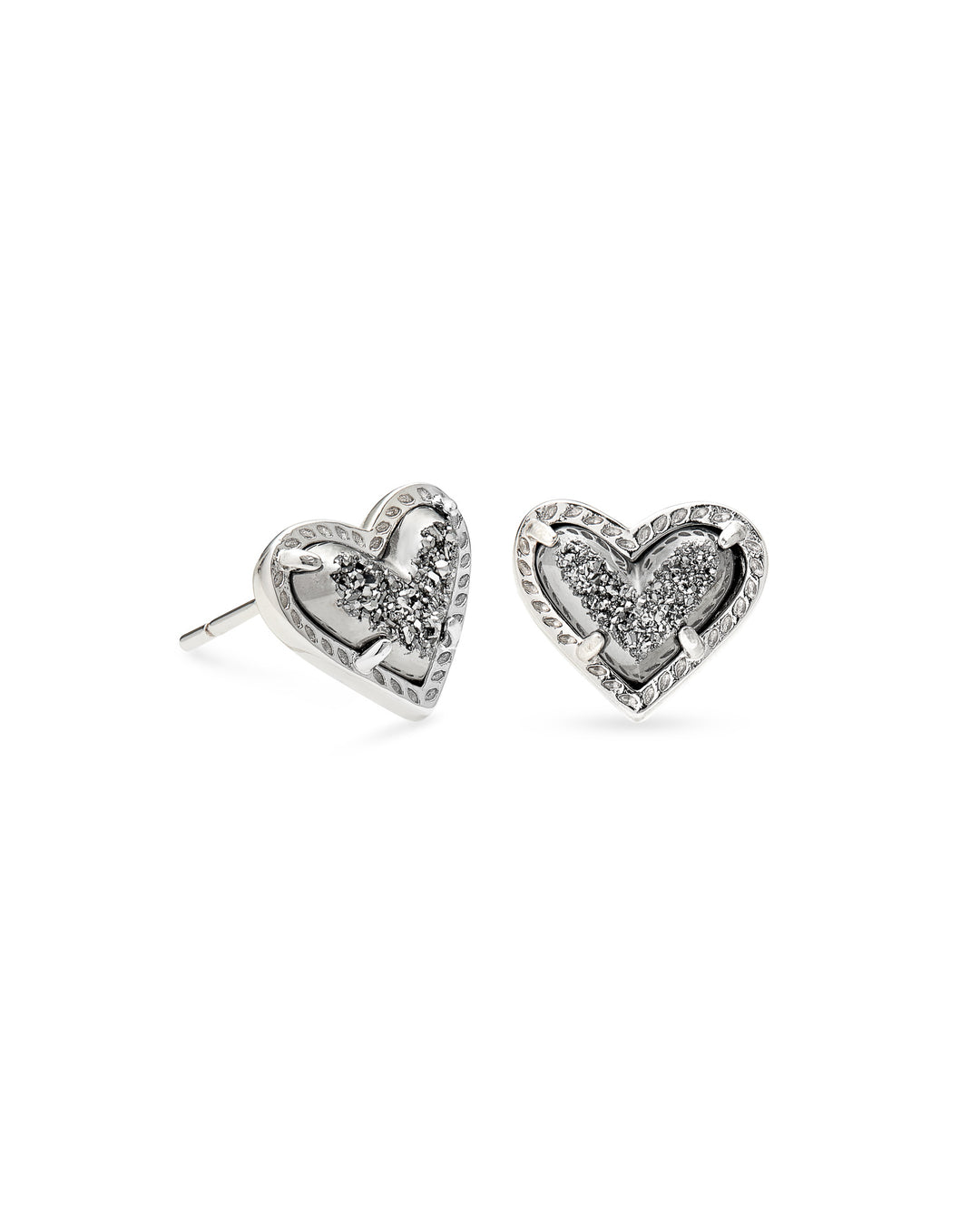 ARI HEART STUD EARRING - RHODIUM PLATINUM DRUSY