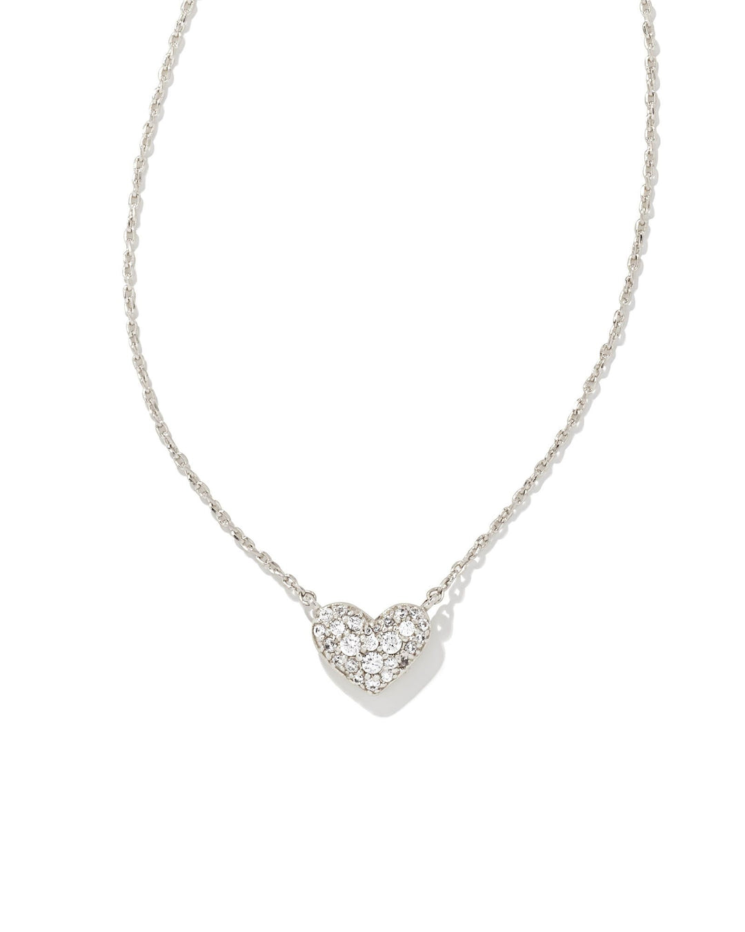 ARI PAVE CRYSTAL HEART NECKLACE - RHODIUM METAL WHITE CZ