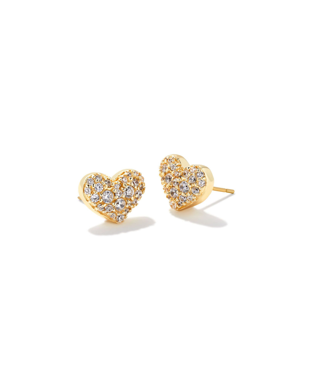 ARI PAVE CRYSTAL HEART EARRINGS - GOLD METAL WHITE CZ