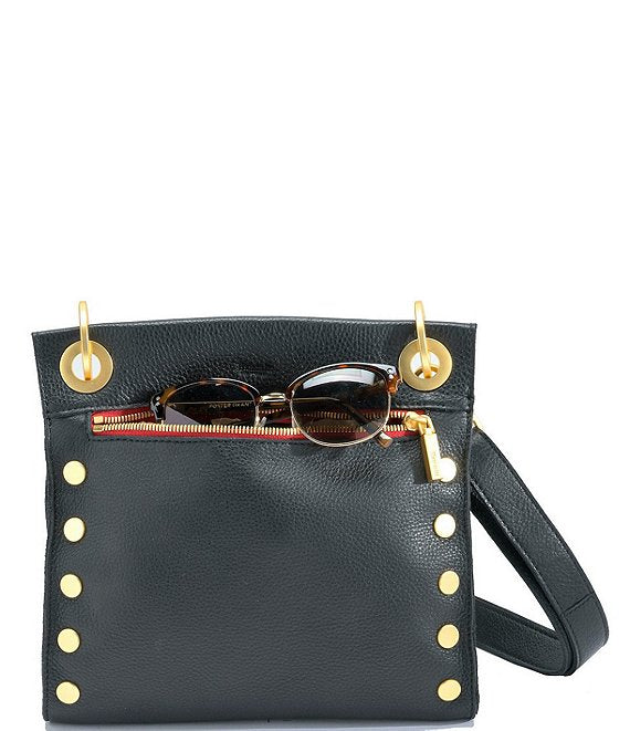 HAMMITT TONY MEDIUM CROSSBODY BAG - BLACK/BRUSHED GOLD/RED ZIP