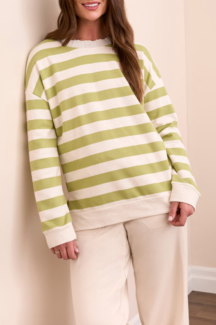 LONG SLEEVE CREW NECK TOP W/RIB DETAIL - WASABI