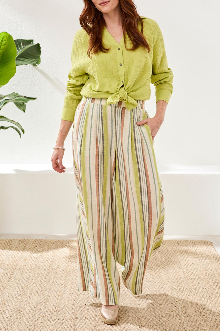 PULL-ON FLOWY WIDE PANT - KIWI ZEST