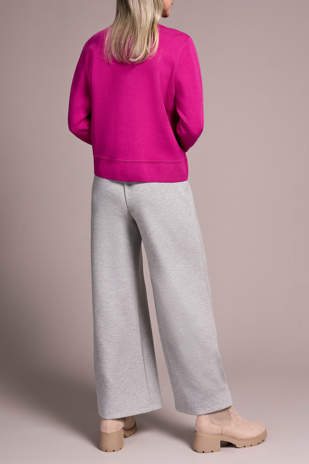 DOUBLE KNIT COLLARED SWEATER CARDIGAN - PINK FLAMBOYANT