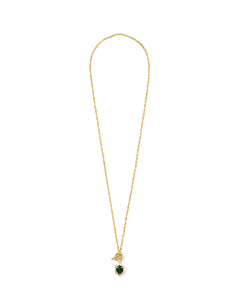 KENDRA SCOTT DAPHNE CRYSTAL FRAME TOGGLE NECKLACE - GOLD GREEN MALACHITE