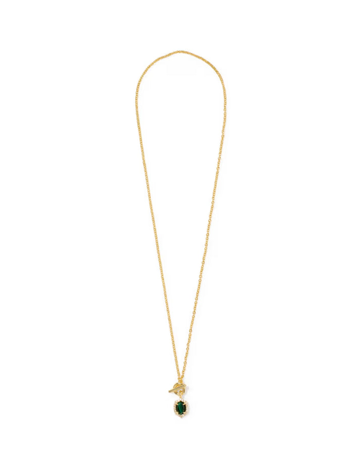 KENDRA SCOTT DAPHNE CRYSTAL FRAME TOGGLE NECKLACE - GOLD GREEN MALACHITE