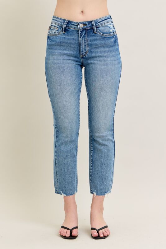 JUDY BLUE MR DESTROY HEM KICK FLARE JEANS - VINTAGE MED - 26" INSEAM