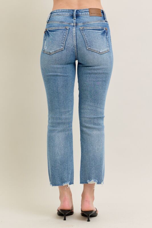 JUDY BLUE MR DESTROY HEM KICK FLARE JEANS - VINTAGE MED - 26" INSEAM