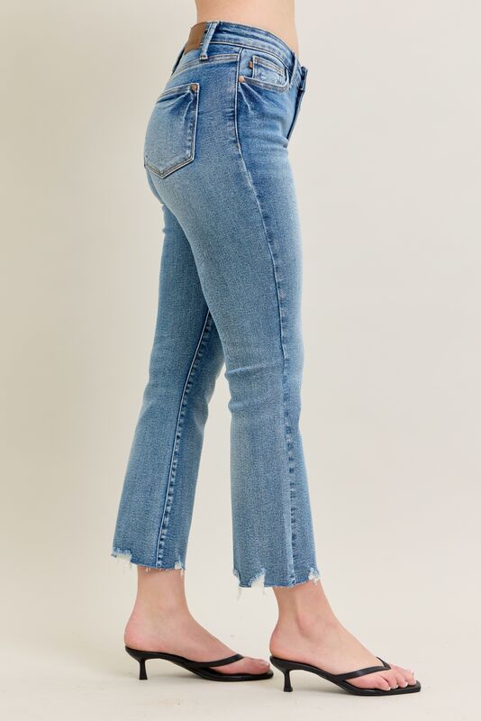 JUDY BLUE MR DESTROY HEM KICK FLARE JEANS - VINTAGE MED - 26" INSEAM
