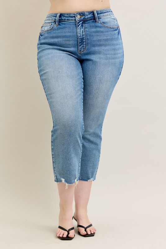 JUDY BLUE MR DESTROY HEM KICK FLARE JEANS - VINTAGE MED - 26" INSEAM