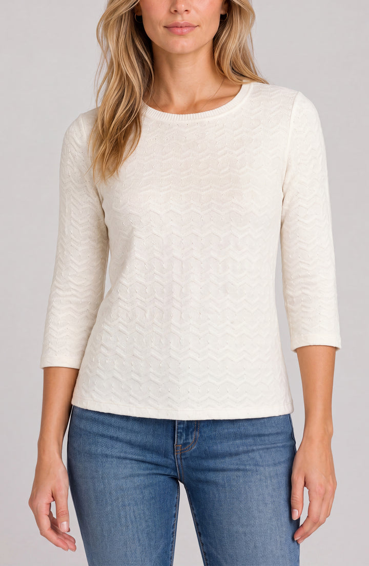 3/4 SLEEVE CREW NECK KNIT TOP - FRENCH VANILLA