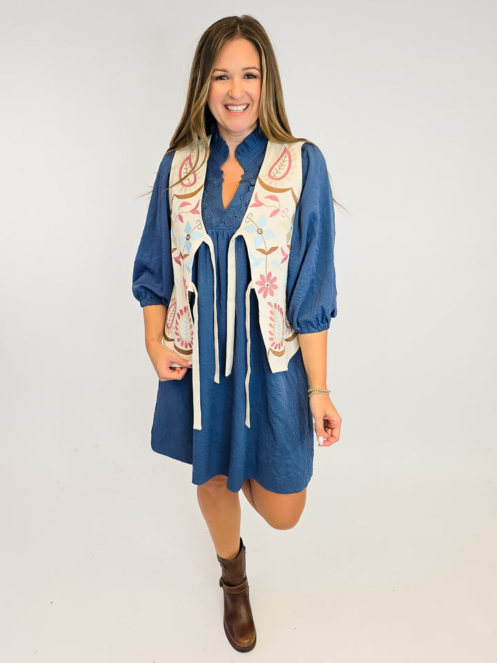 EMBROIDERY DETAILING SUEDE VEST - ECRU