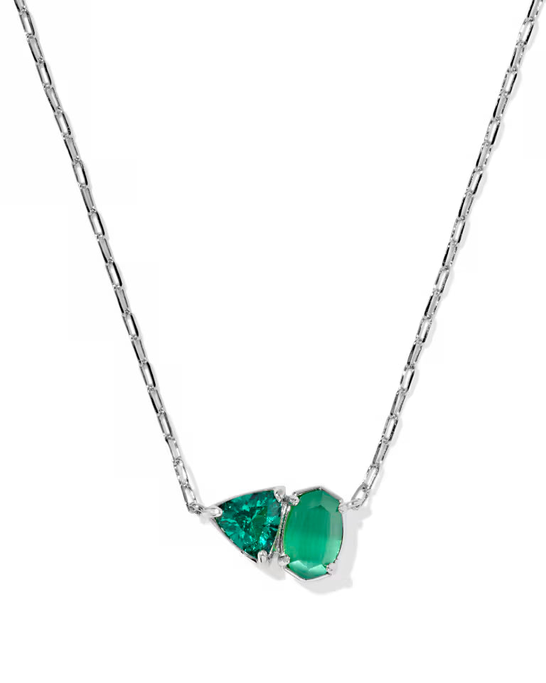 KENDRA SCOTT TATUM SHORT PENDANT NECKLACE - SILVER DARK GREEN MIX