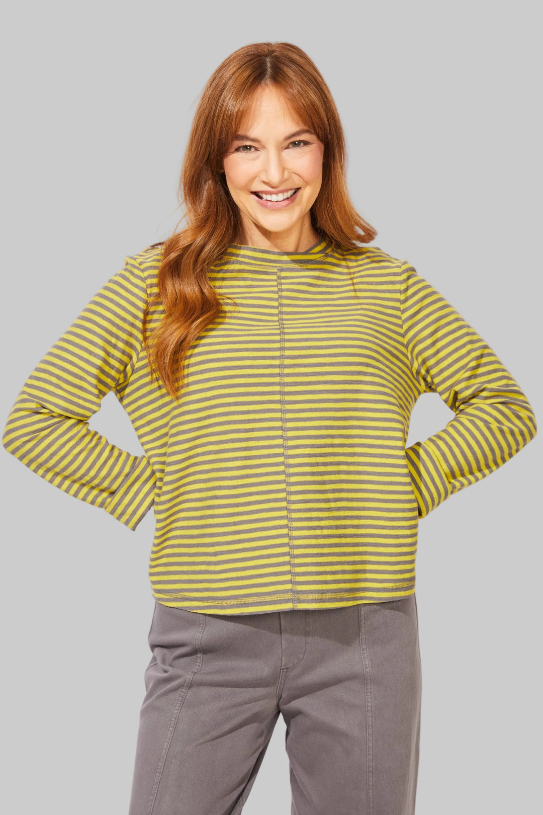 L/S VERONA STRIPE LAYOVER TEE - CITRON