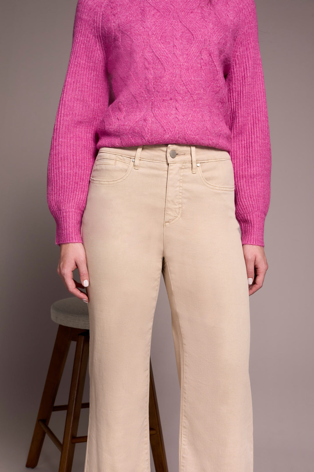 COMFORT STRETCH FLY FRONT WIDE LEG PANTS - SANDSTONE