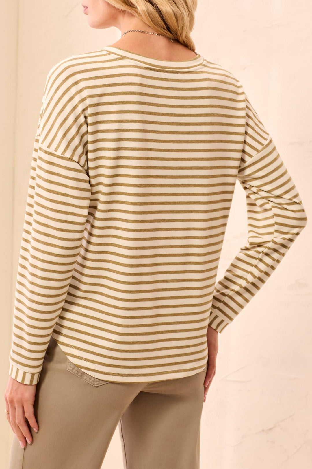 LONG SLEEVE CREW NECK TOP WITH INSERTS - ALOE