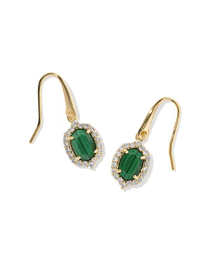 KENDRA SCOTT DAPHNE CRYSTAL FRAME DROP EARRINGS - GOLD GREEN MALACHITE