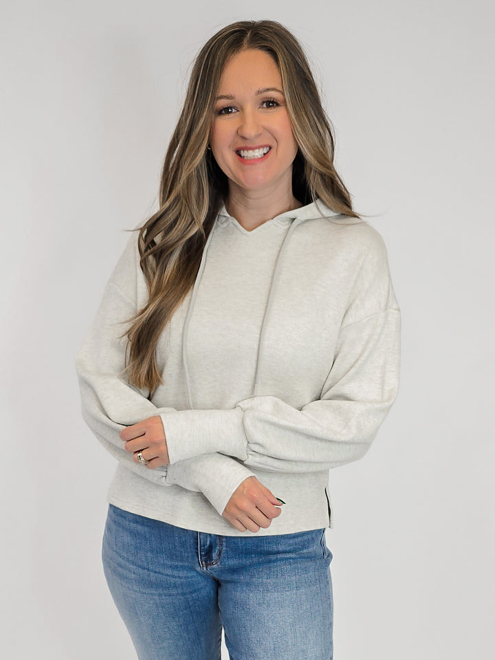 SPARKLE JERSEY KNIT HOODED TOP - BEIGE