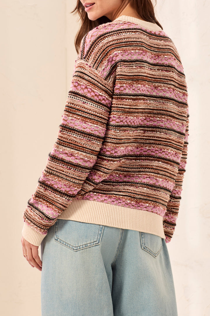 LONG SLEEVE CREW NECK SWEATER WITH CONTRAST RIB - M NOSTALGIA