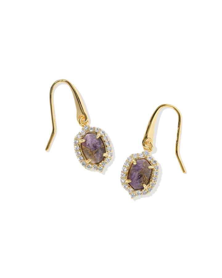 KENDRA SCOTT DAPHNE CRYSTAL FRAME DROP EARRINGS - GOLD BRONZE VEINED PURPLE AMETHYST