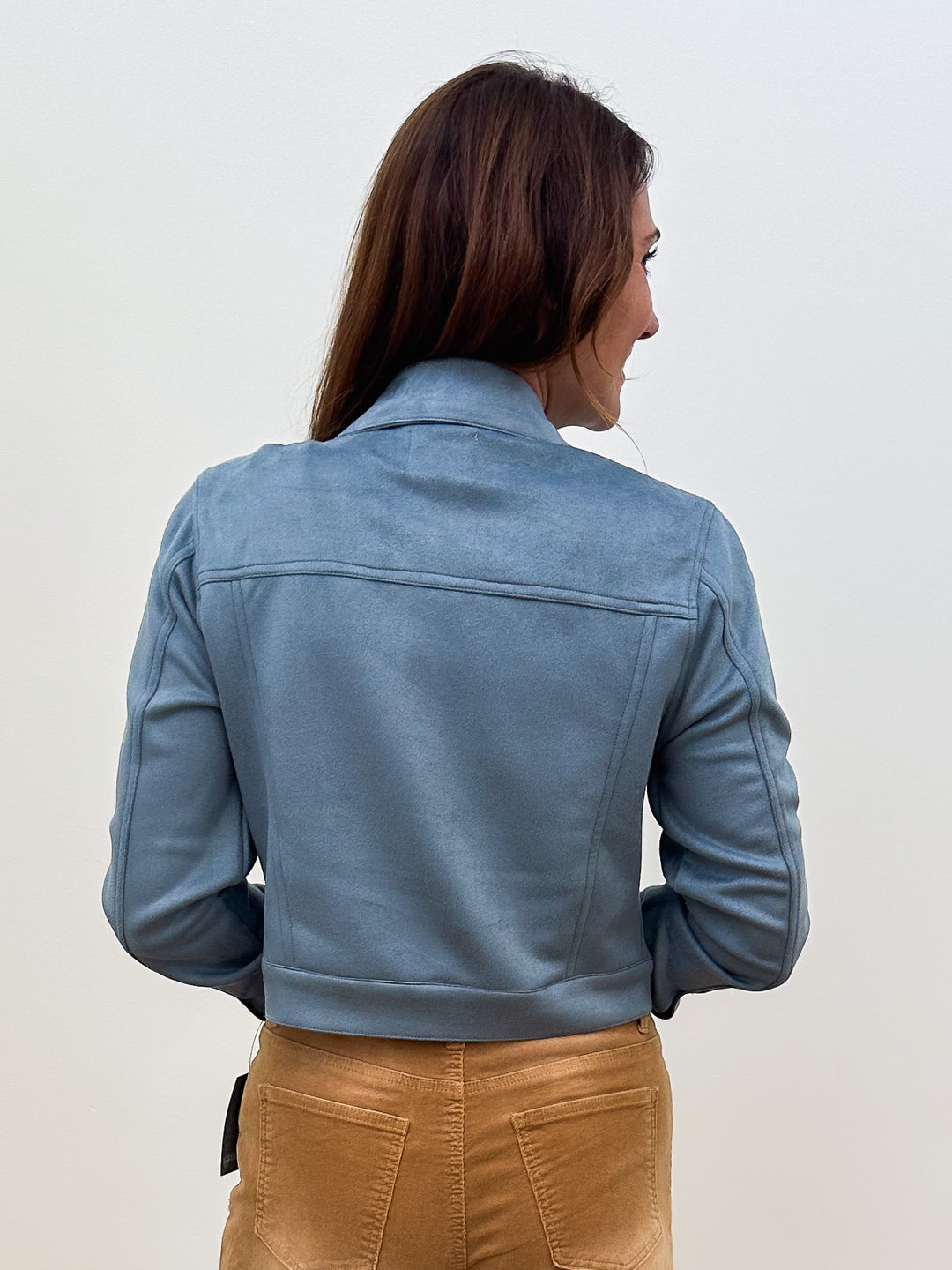 BUTTON UP SUEDE JACKET - STEEL BLUE