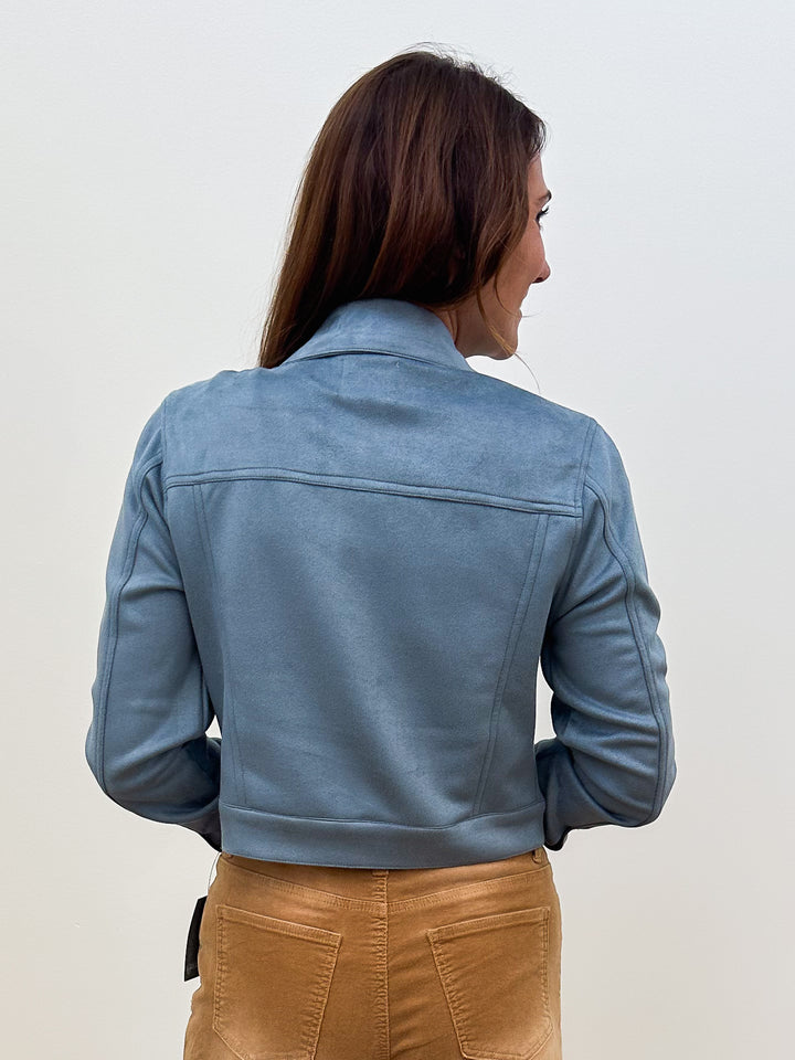 BUTTON UP SUEDE JACKET - STEEL BLUE