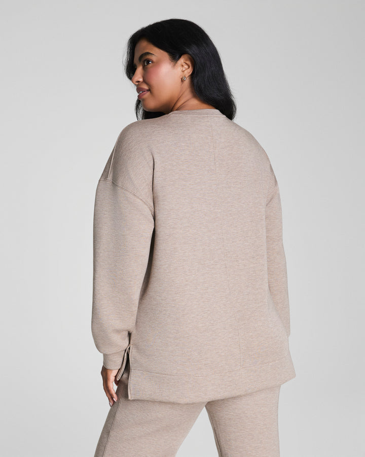 SPANX BRUSHED AIRESSENTIALS CREW NECK TOP - BIRCH HEATHER