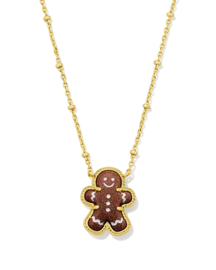 KENDRA SCOTT GINGERBREAD SHORT PENDANT NECKLACE - GOLD BROWN GOLDSTONE