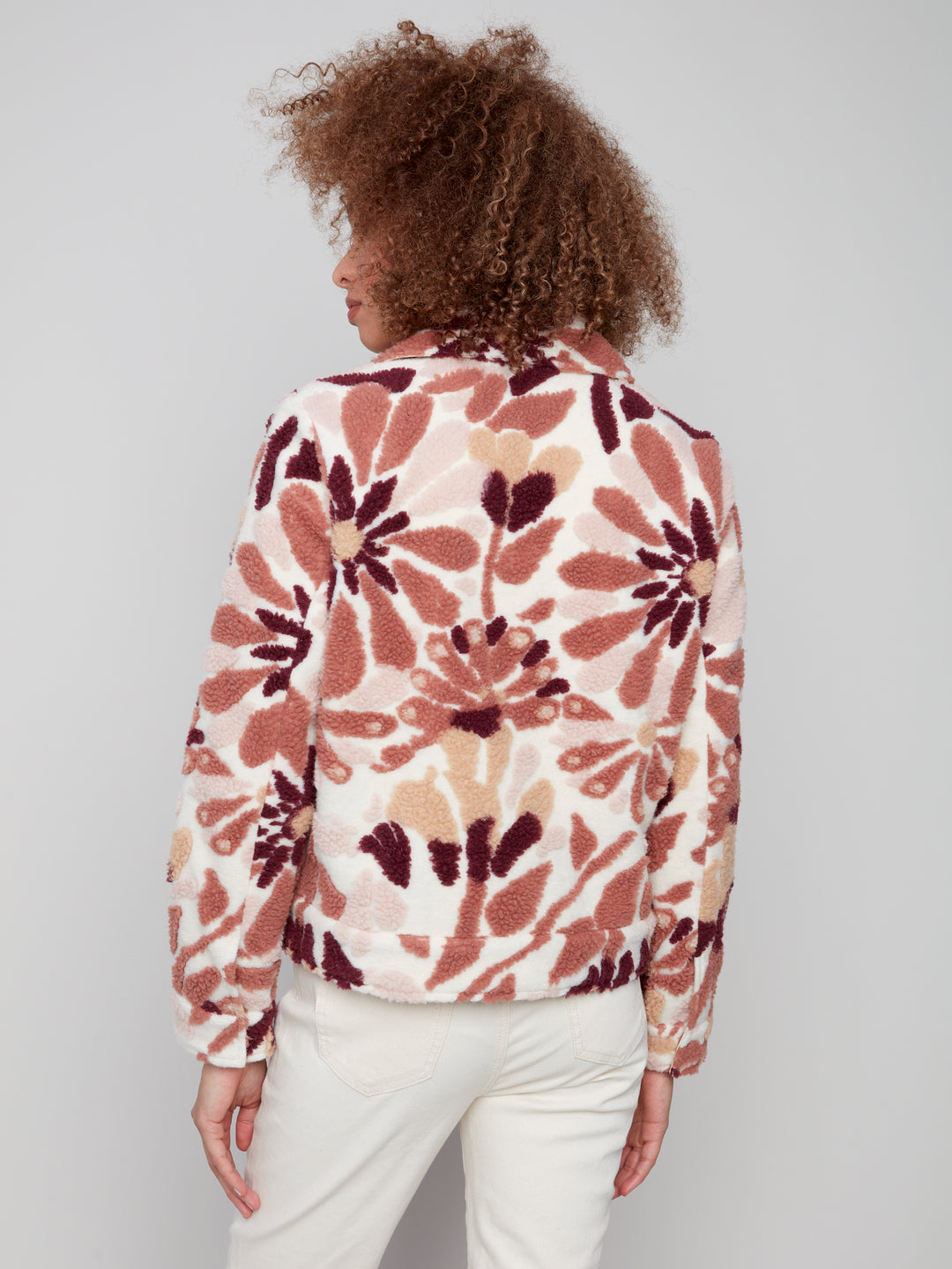 SHERPA FLOCKED FLEECE SHORT JACKET - CABERNET