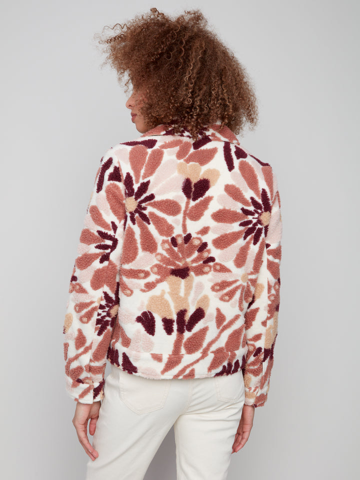 SHERPA FLOCKED FLEECE SHORT JACKET - CABERNET