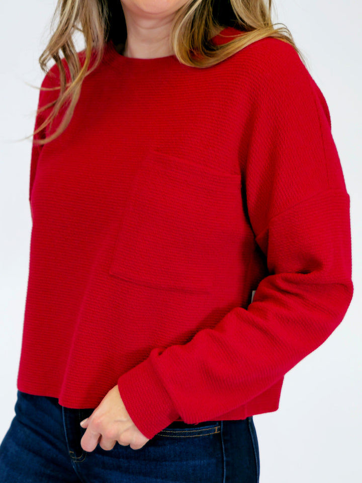 CLOUDY KNIT LONG SLEEVE CROP TOP - BURGUNDY