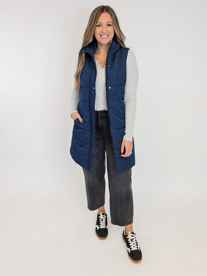 HARLOW LONG VEST - NAVY