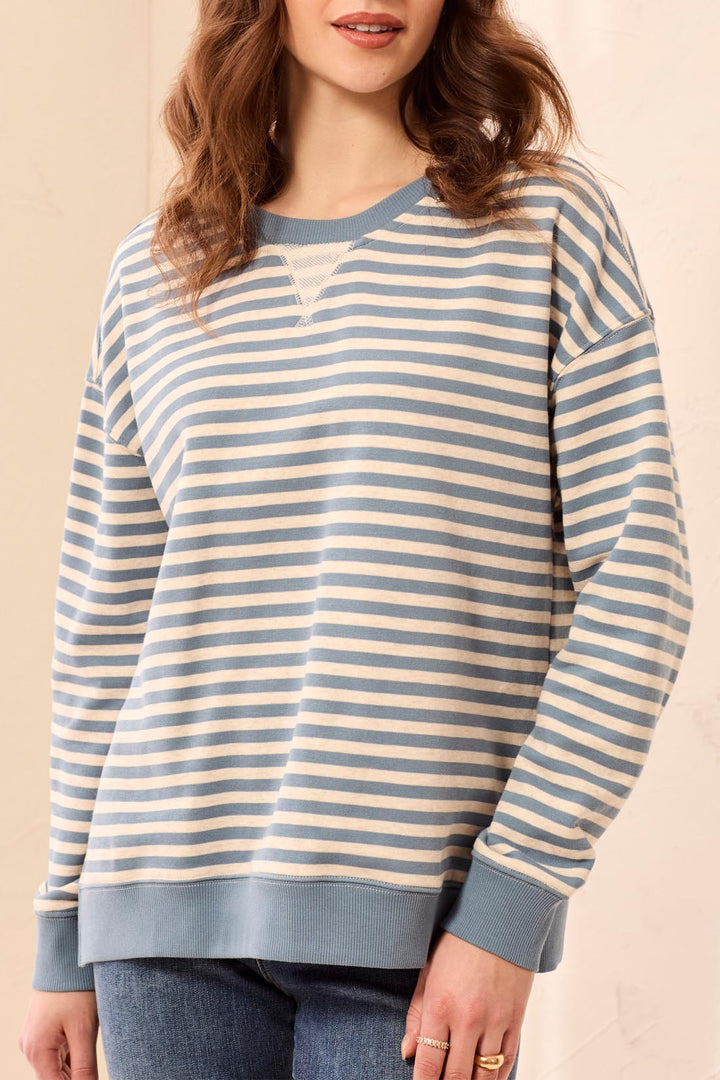 LONG SLEEVE CREW NECK TOP WITH COMBO - BLUE FOG